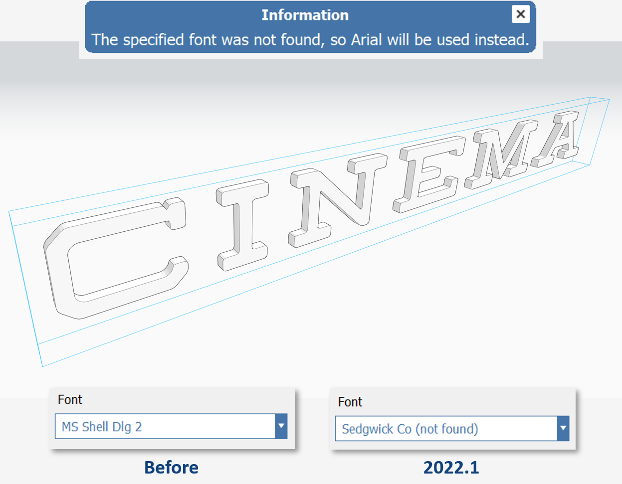 3D Text missing font handling