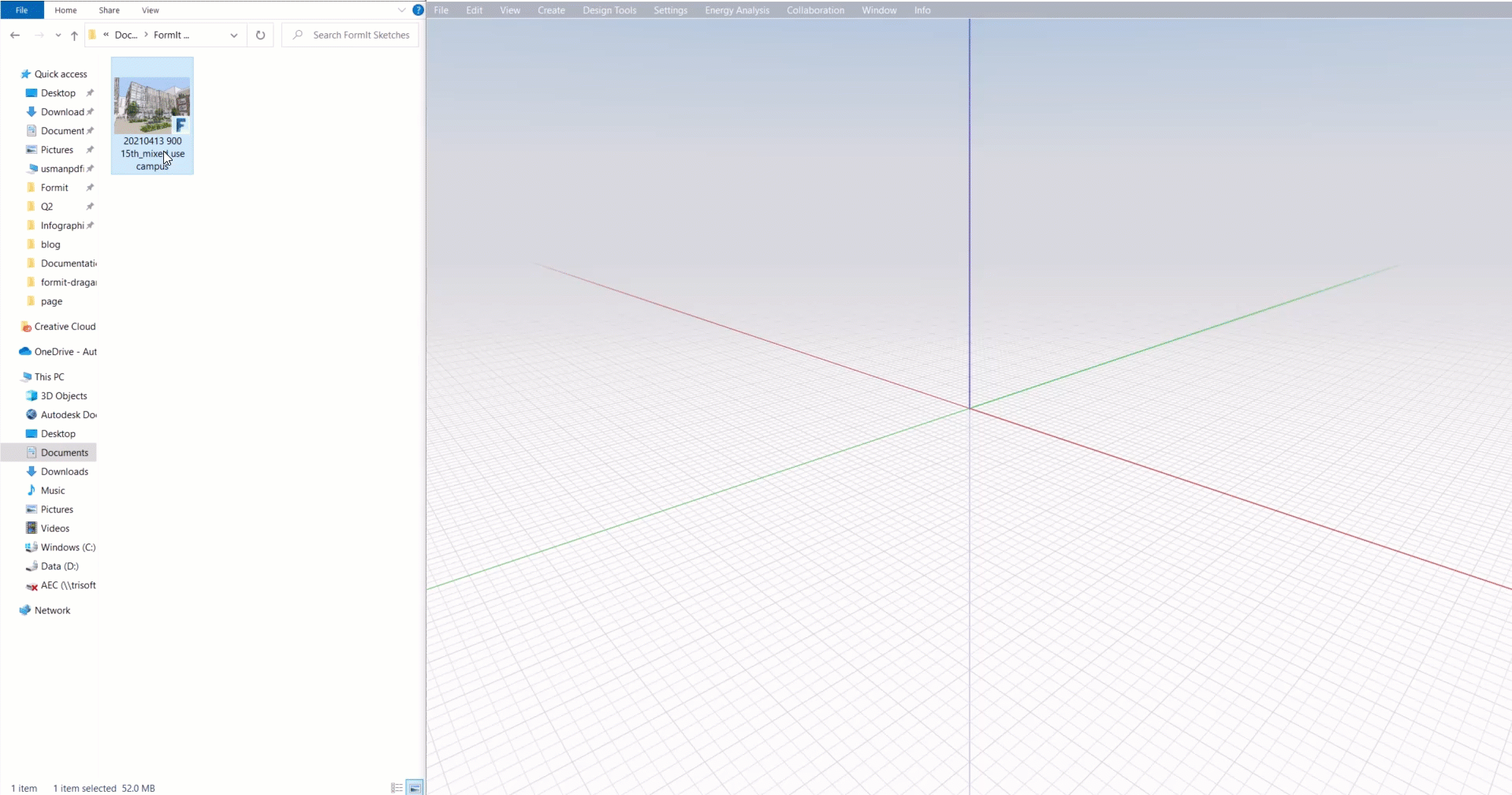 Drag and drop files into the FormIt window to open or import